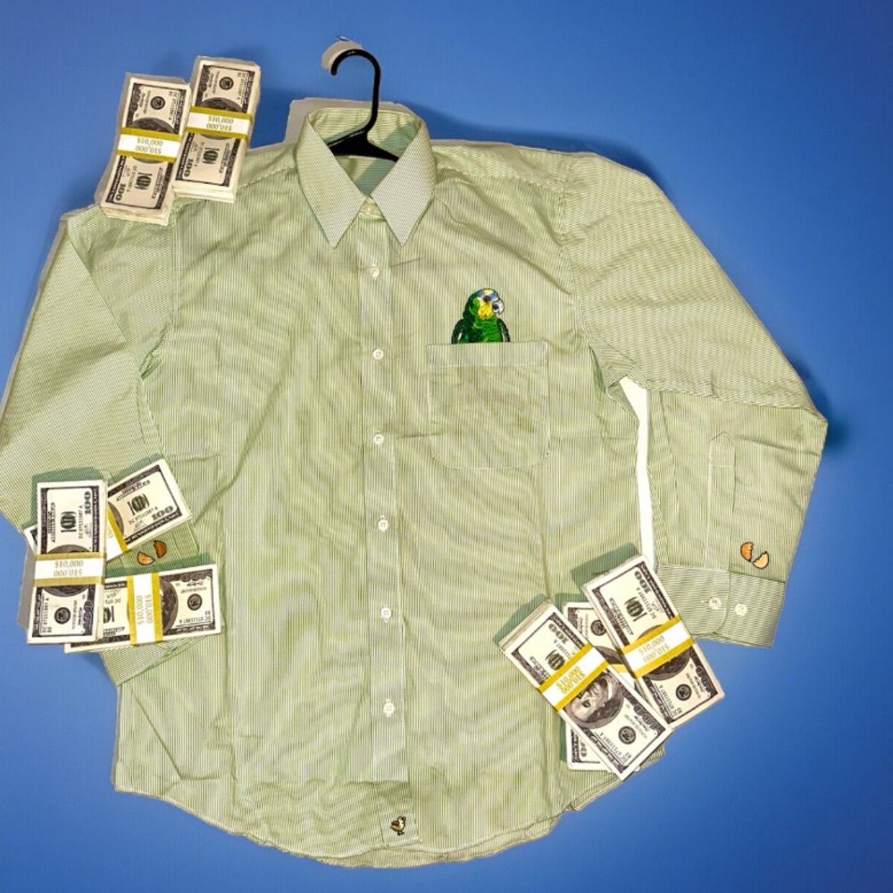 “FOWEL EGG” Green Dress Shirt “Saka El Perico” SZ S Miami Artist 1 Of A Kind